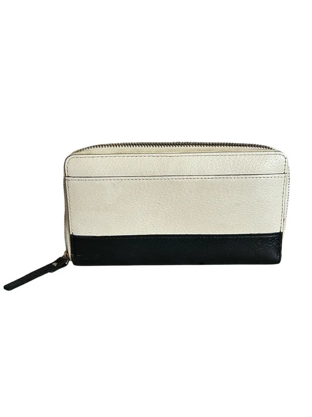 Kate Spade Neda Grand Street Cream and Black Pebbled Leather Zip Around Wallet